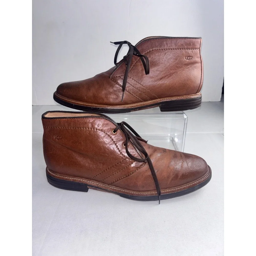 UGG Australia Brown Leather Chukka Boots Men Luxury Business Casual‎ Laces Sz 12